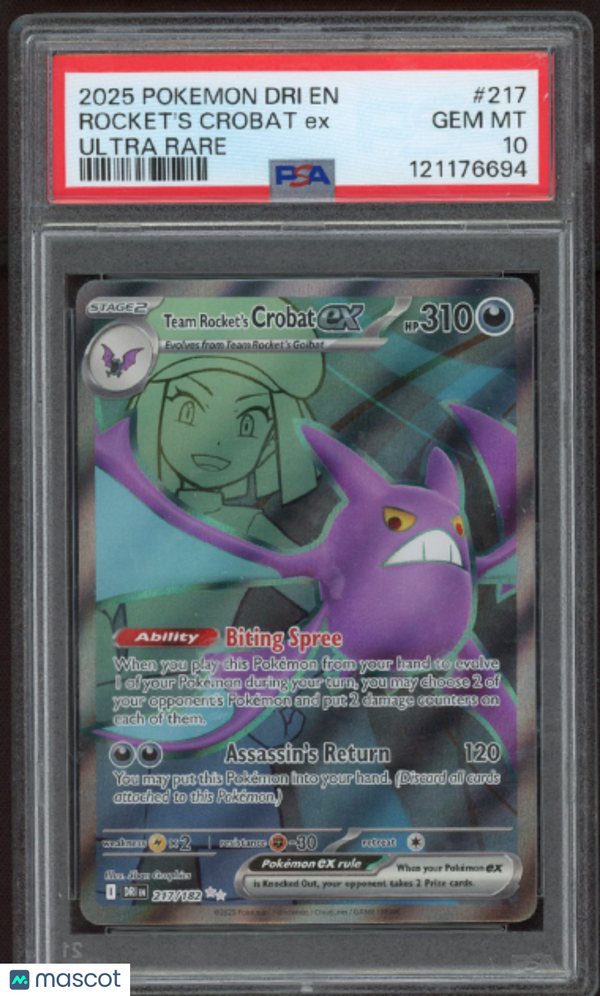 2025 Pokemon Dri EN-Destined Rivals Rocket's Crobat EX #217 Ultra Rare PSA 10