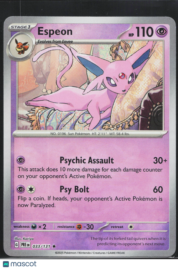 2025 Pokemon Scarlet & Violet Prismatic Evolutions Espeon #33/131