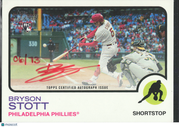 2022 Topps Heritage Bryson Stott #ROA-BS Red Ink Autograph
