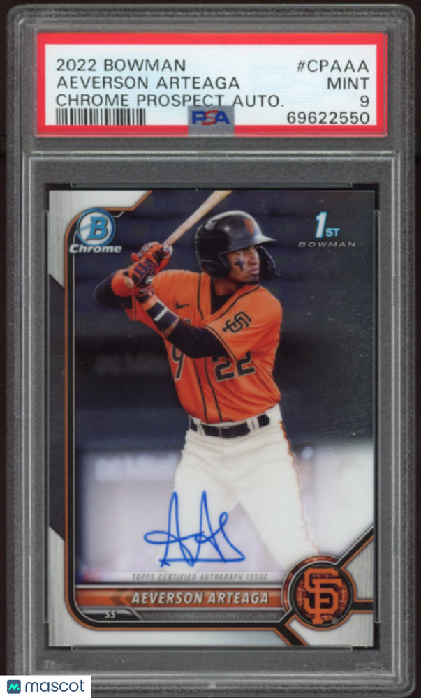 2022 Bowman Chrome Prospect Autographs Aeverson Arteaga #CPAAA Autograph PSA 9