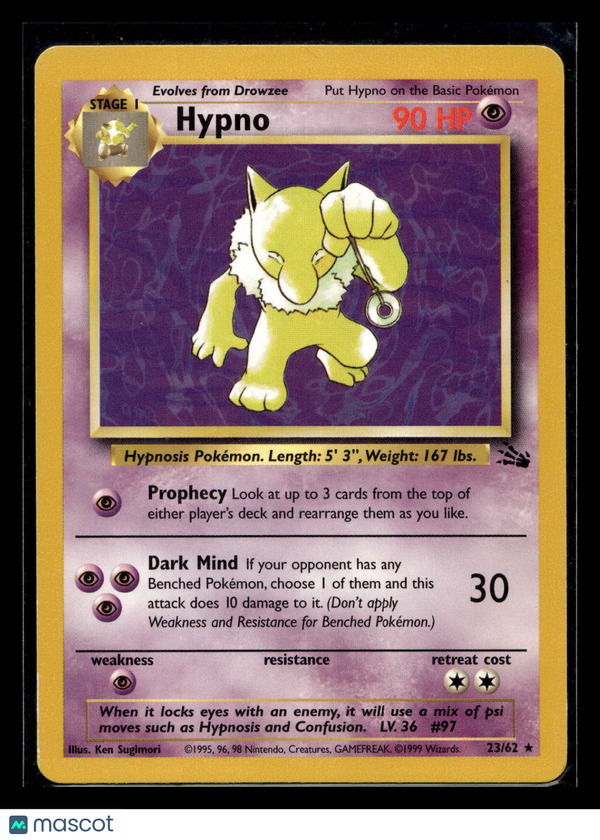 1999 Fossil Hypno #23/62 Holo