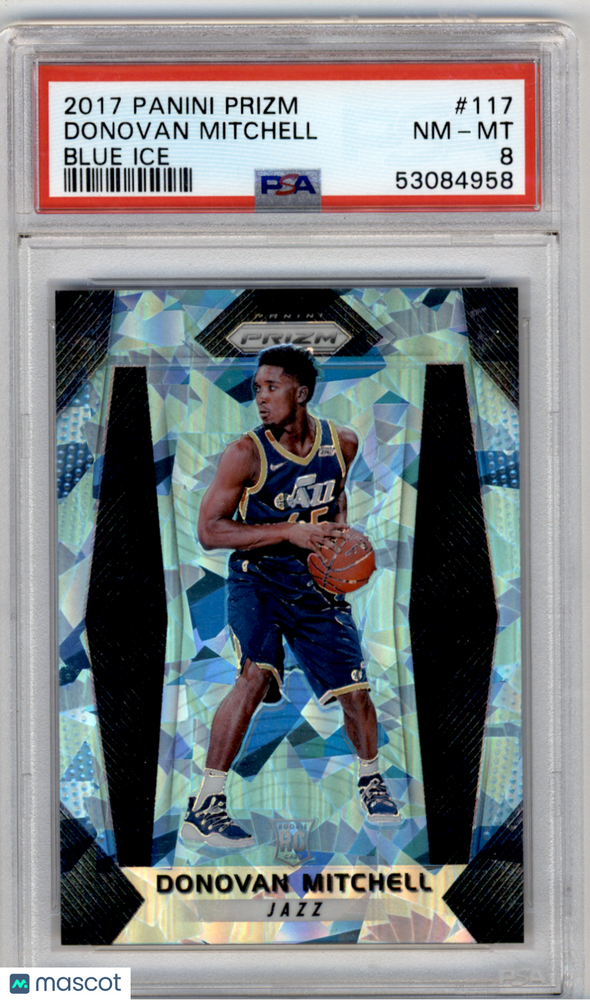 2017 Panini Prizm Donovan Mitchell #117 Blue Ice PSA 8