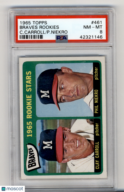 1965 Topps Braves Rookies #461 C. Carroll P. Niekro PSA 8
