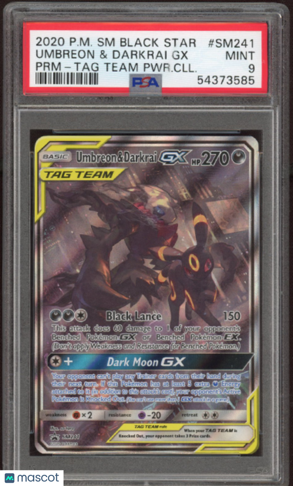 2020 Pokemon SM Black Star Promo Umbreon & Darkrai GX #SM241 TAG Team PSA 9