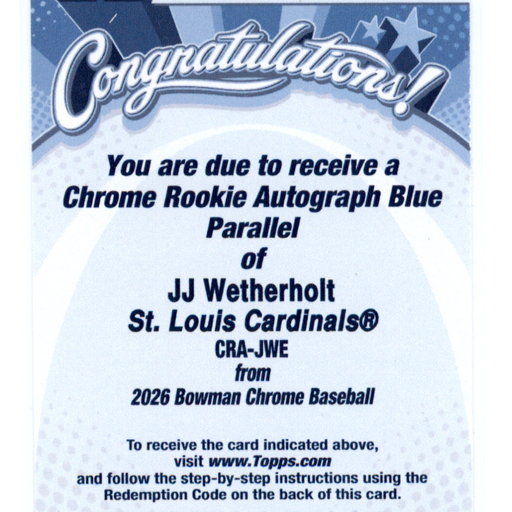 2026 Bowman Chrome Baseball JJ Wetherholt #CRA-JWE Blue Redemption