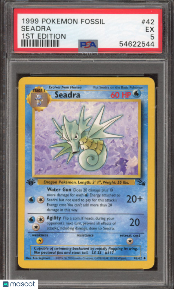 1999 Pokemon Fossil Seadra #42 1ST Edition PSA 5