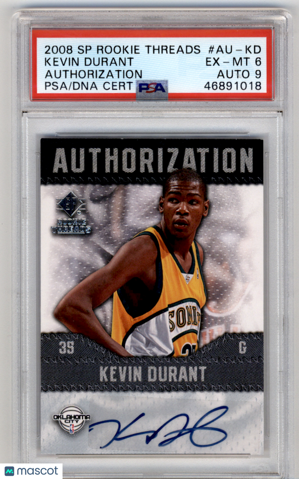 2008 SP Rookie Threads Authorization Kevin Durant #AU-KD PSA 6