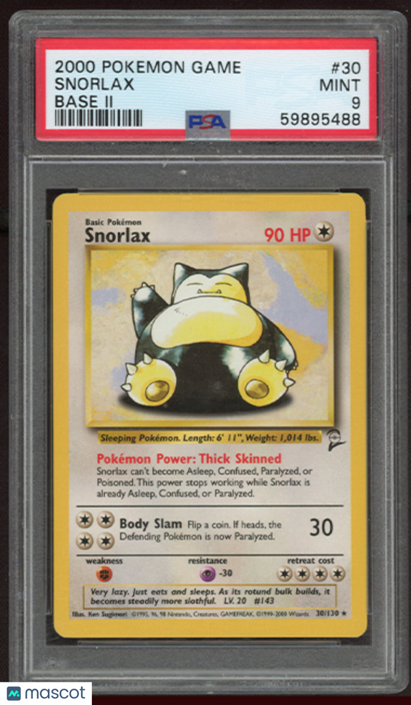 2000 Pokemon Game Base II Snorlax #30 Base II PSA 9