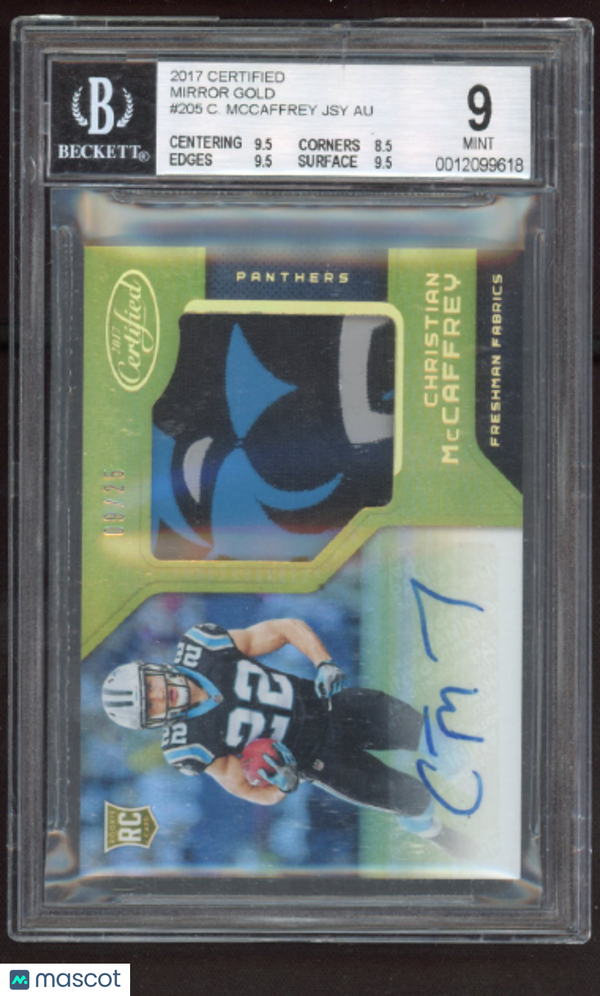 2017 Certified Mirror Gold Christian McCaffrey JSY #205 BGS 9