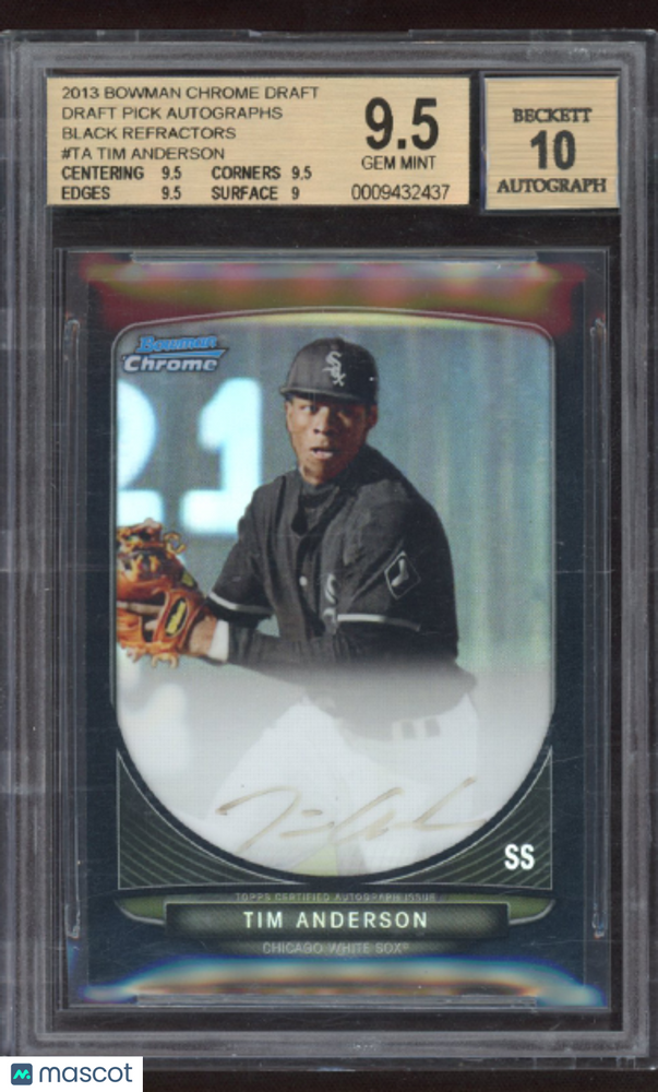2013 Bowman Chrome Draft Pick Auto Black Refractors Tim Anderson #TA BGS 9.5