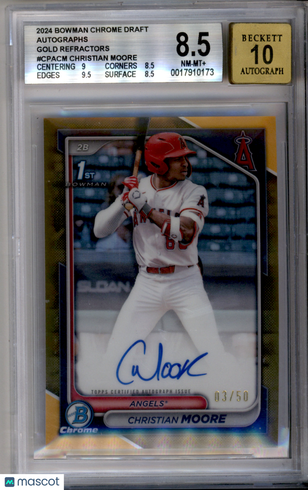 2024 Bowman Chrome Draft Autographs Gold Refractors Christian Moore #CPACM BGS 8.5