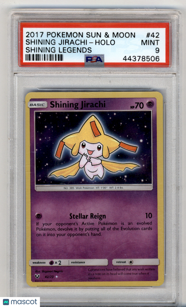 2017 Pokemon Sun & Moon Shining Legends Shining Jirachi #42 Shining Legends PSA 9