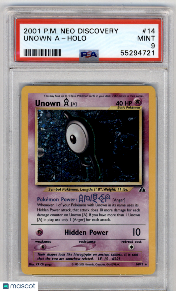2001 Pokemon Neo Discovery Unown A #14 PSA 9