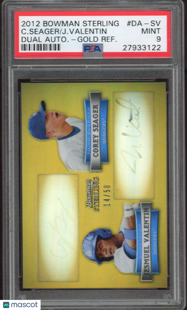2012 Bowman Sterling Autographs J. Valentin C. Seager #DA-SV Auto Gold Ref PSA 9