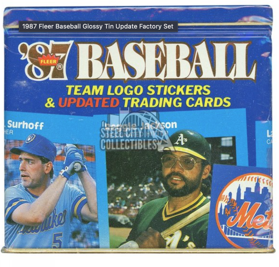 1987 Fleer Baseball Team Logo Stickers & Updated Trading Cards (Tin)