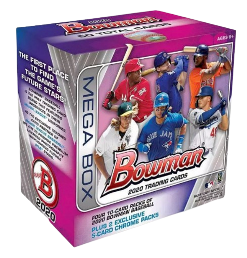 2020 Topps Bowman Mega Box (4 packs per box, 10 cards per pack, 2 exclusive mega box chrome pack)
