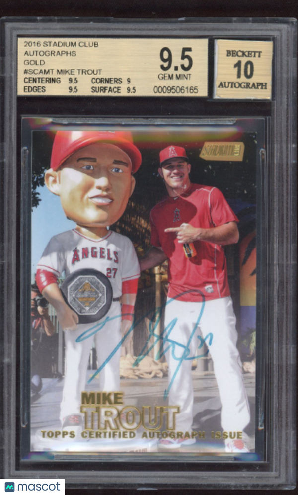 2016 Stadium Club Autographs Gold Mike Trout #SCAMT BGS 9.5