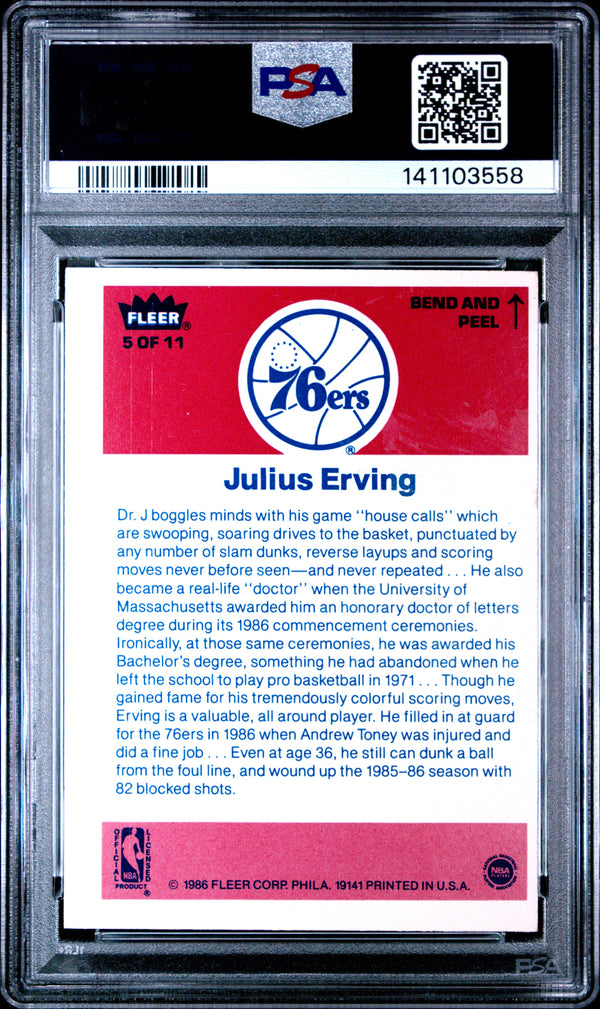 1986 Fleer Sticker Julius Erving #5 PSA 5