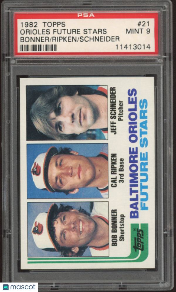 1982 Topps Orioles Future Stars #21 Bonner Ripken Schneider PSA 9
