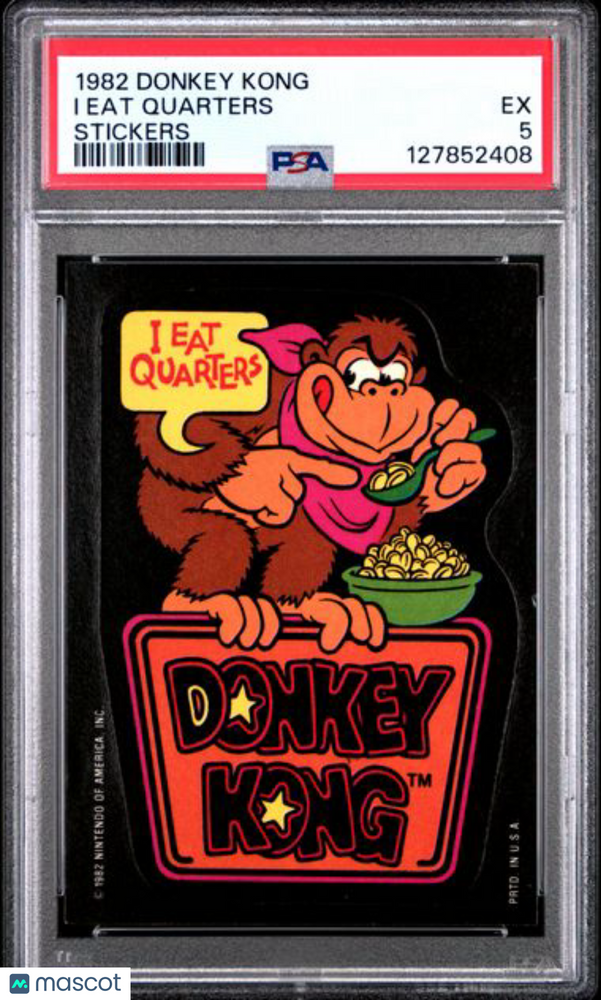 1982 Donkey Kong Stickers I Eat Quarters PSA 5