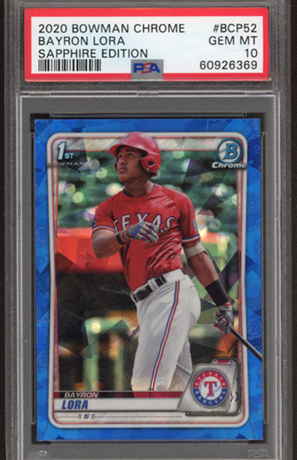2020 Bowman Chrome Sapphire Edition Bayron Lora #BCP52 1st Bowman PSA 10