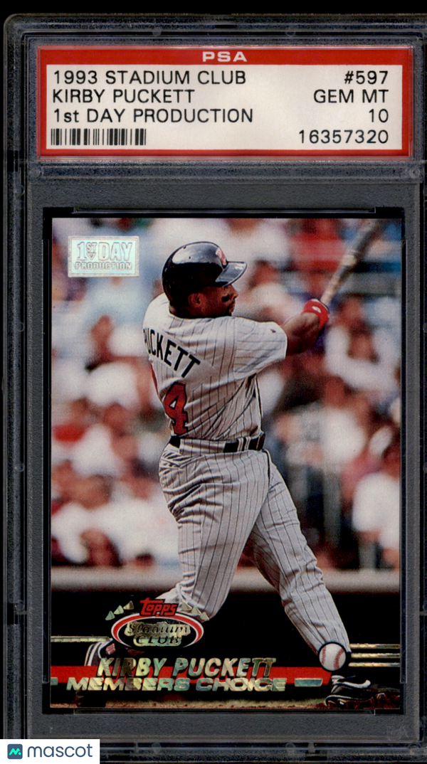 1993 Stadium Club 1st Day Production Kirby Puckett #597 PSA 10