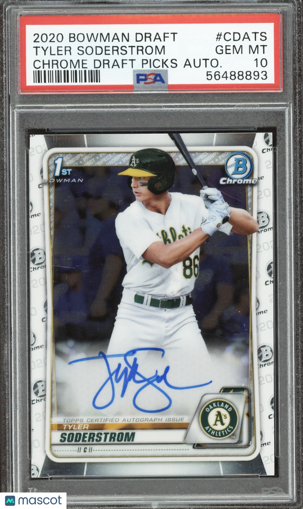 2020 Bowman Draft Chrome Draft Picks Autographs Tyler Soderstrom #CDATS Autograph PSA 10