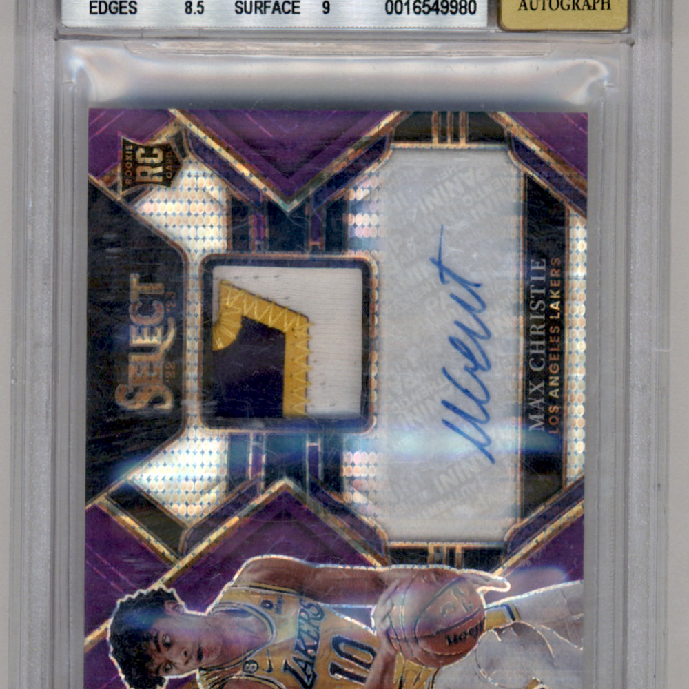 2022 Select Rookie Jersey Autographs Neon Purple Pulsar Prizms FOTL Max Christie #32 BGS 8.5