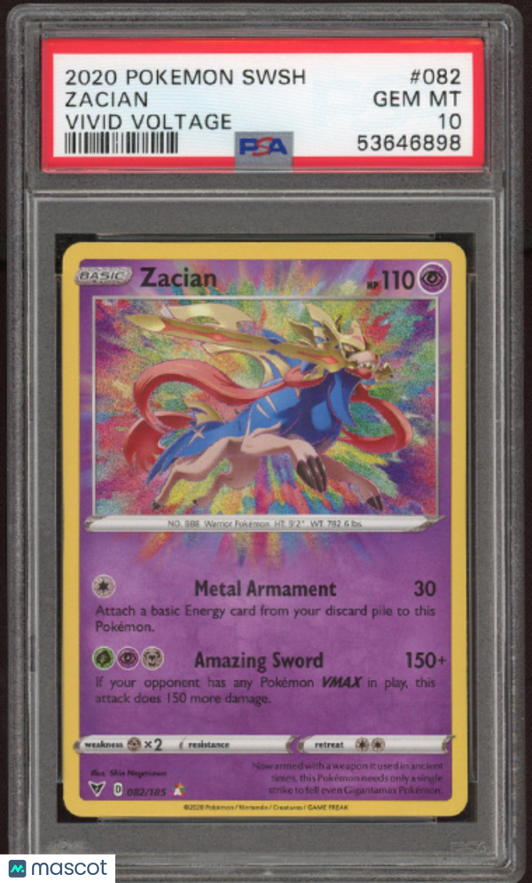 2020 Pokemon Sword & Shield Vivid Voltage Zacian #082 Vivid Voltage PSA 10
