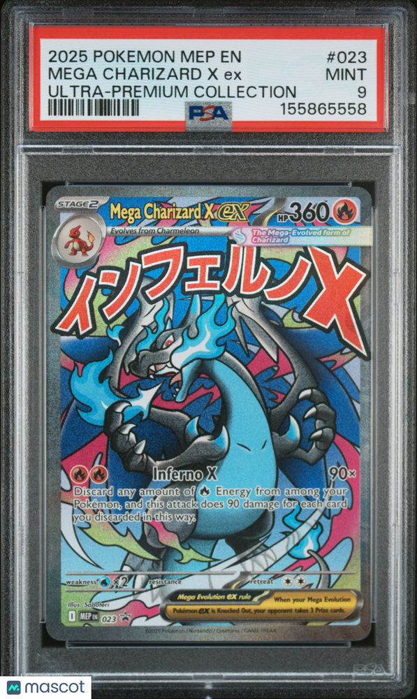 2025 Pokemon Mep EN-Me Black Star Promo Mega Charizard X EX #023 Ultra-Premium Collection PSA 9
