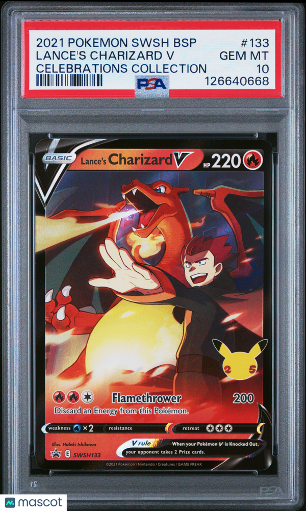 2021 Pokemon Swsh Black Star Promo Lance's Charizard V #133 Celebrations Collection PSA 10