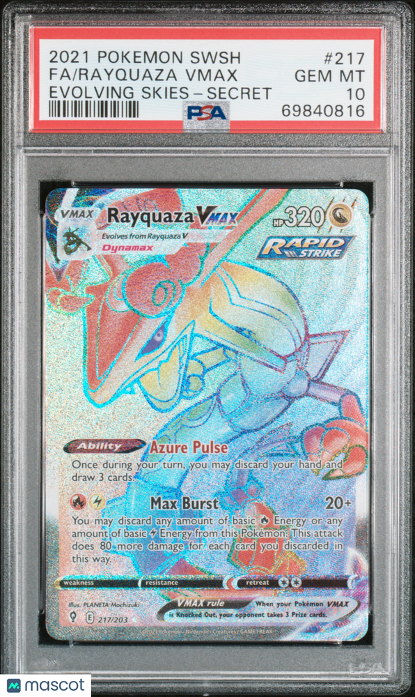 2021 Pokemon Sword & Shield Evolving Skies Rayquaza VMAX #217 Fa Evolving Skies-Secret PSA 10