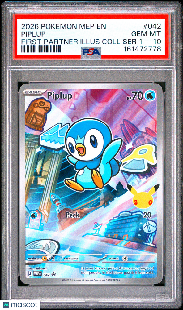 2026 Pokemon Mep EN-Me Black Star Promo Piplup #042 First Partner Ser 1 PSA 10