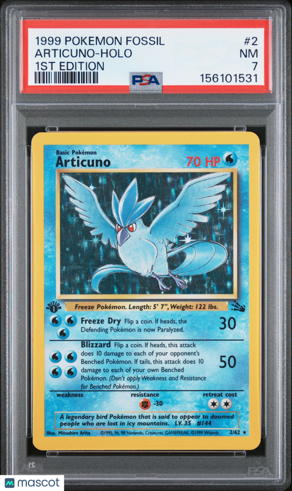 1999 Pokemon Fossil Articuno #2 1st Edition PSA 7