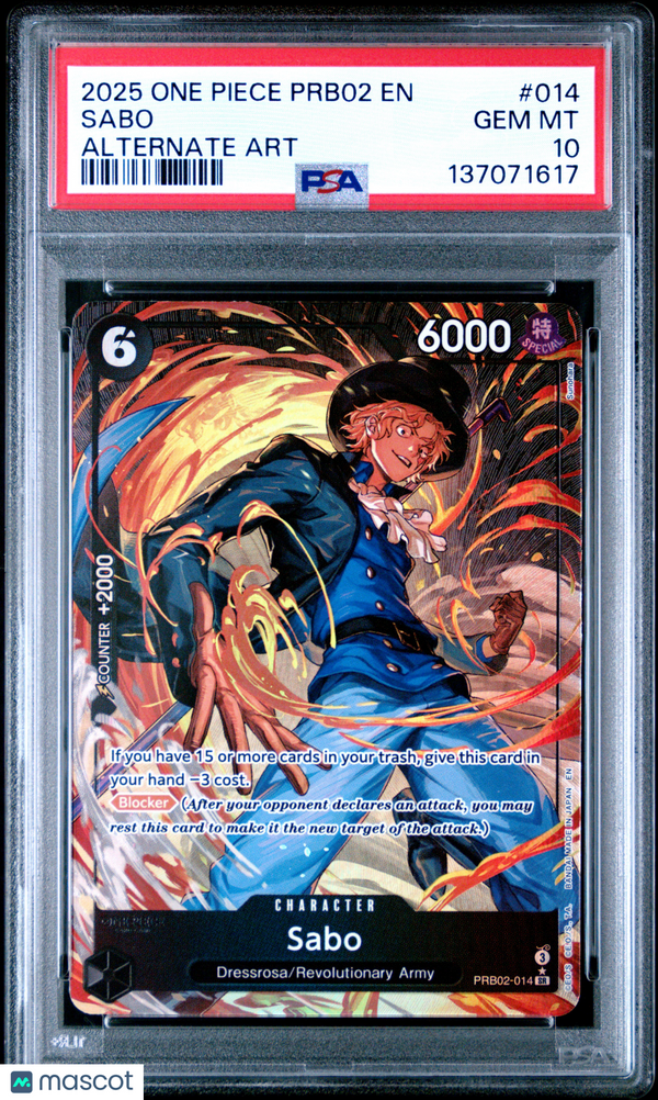 2025 One Piece Prb02-Premium Booster -One Piece Card The Best- Vol.2 Sabo #014 Alternate Art PSA 10