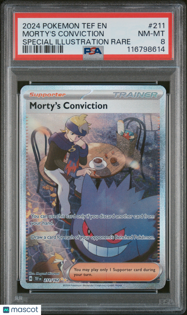 2024 Pokemon Tef EN-Temporal Forces Morty's Conviction #211 SIR PSA 8