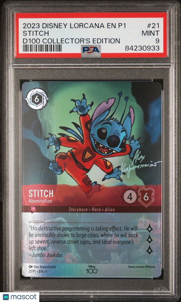 2023 Disney Lorcana EN P1-Promo Stitch #21 D100 Collector's Edition PSA 9