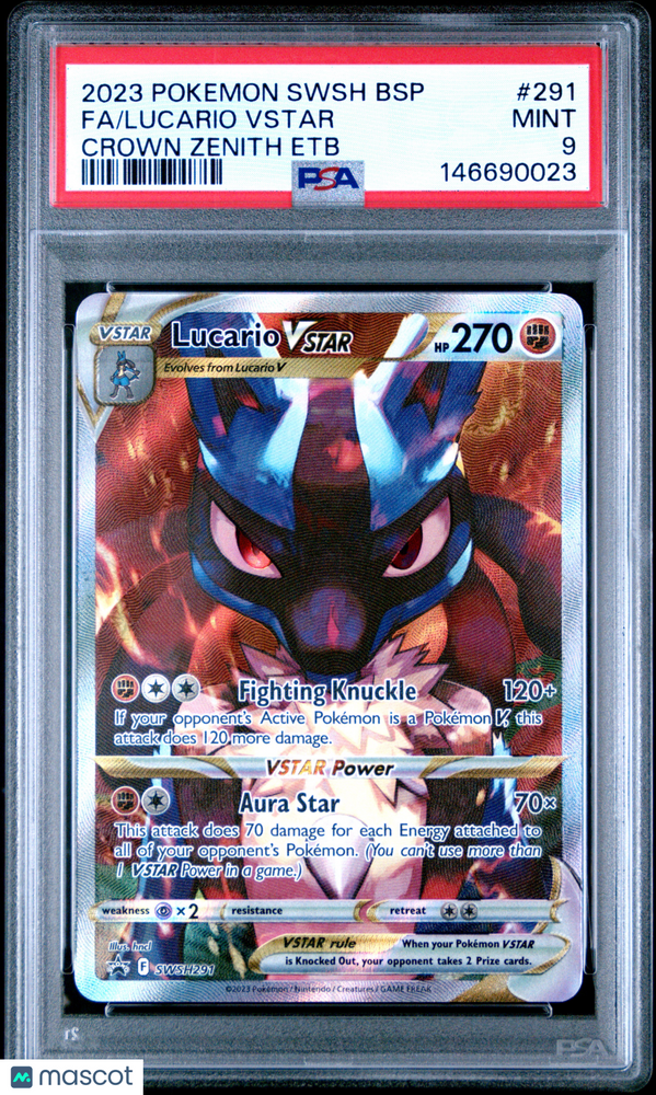 2023 Pokemon Swsh Black Star Promo Lucario VSTAR #291 Crown Zenith Etb Fa PSA 9