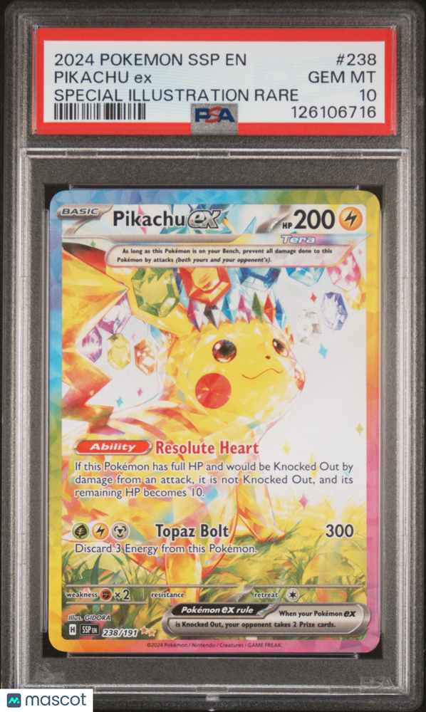2024 Pokemon SSP EN-Surging Sparks Pikachu EX #238 Special Illustration Rare PSA 10