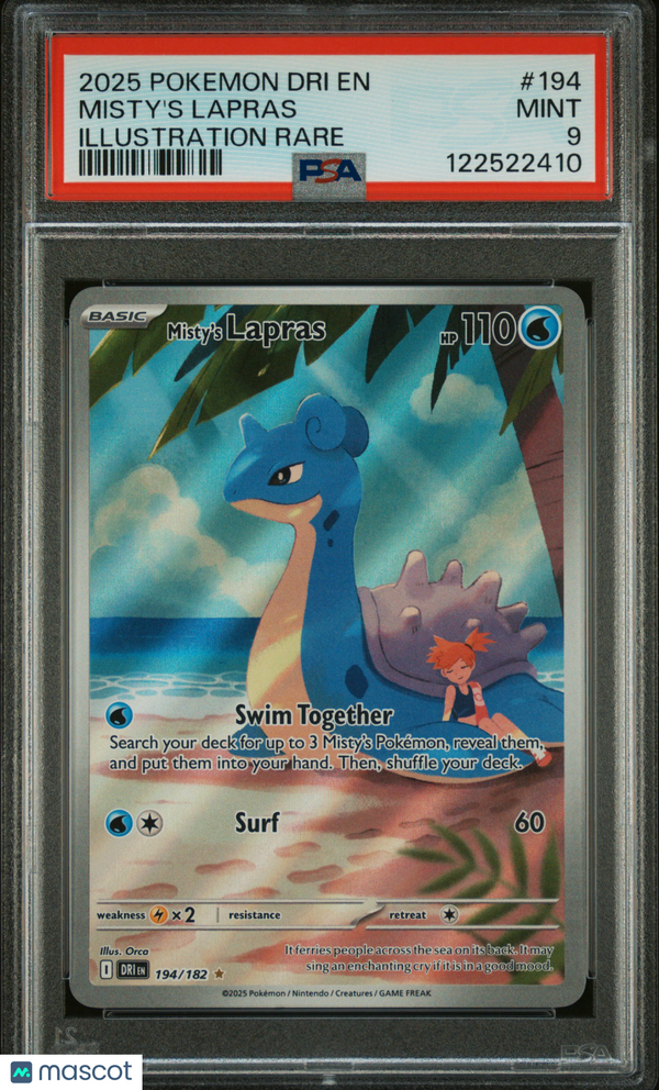 2025 Pokemon Dri EN-Destined Rivals Misty's Lapras #194 Illustration Rare PSA 9