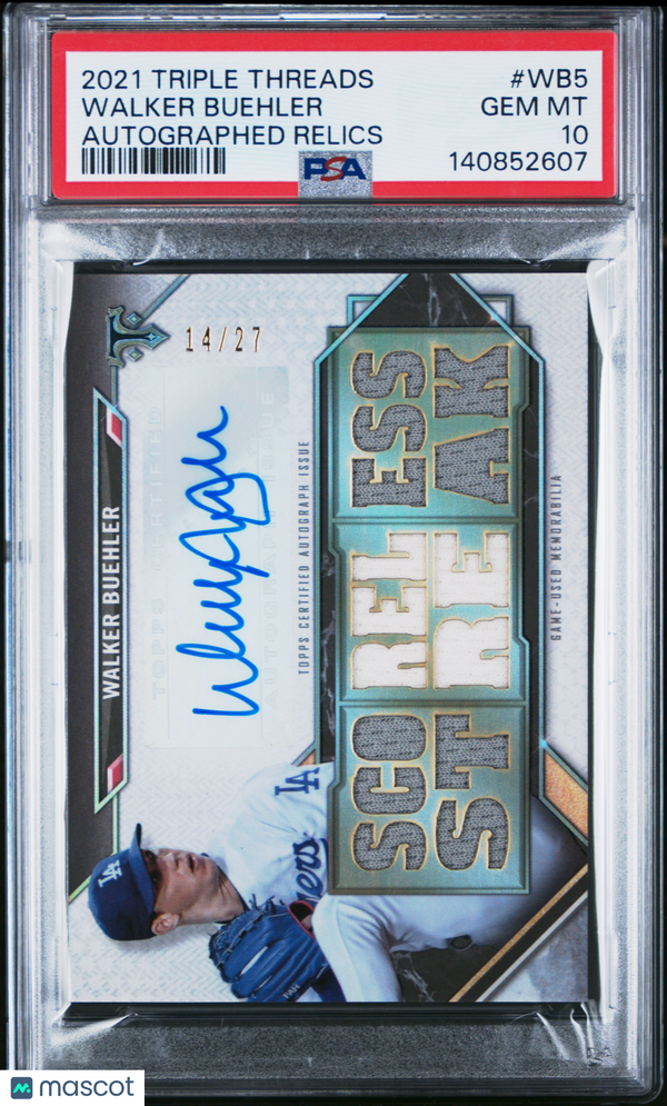 2021 Topps Triple Threads Autographed Relics Walker Buehler #WB5 PSA 10