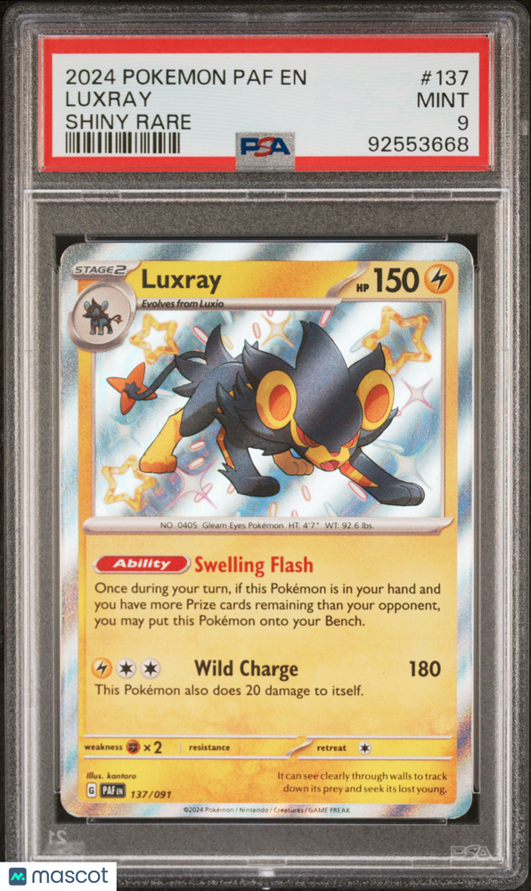 2024 Pokemon Paf EN-Paldean Fates Luxray #137 Shiny Rare PSA 9