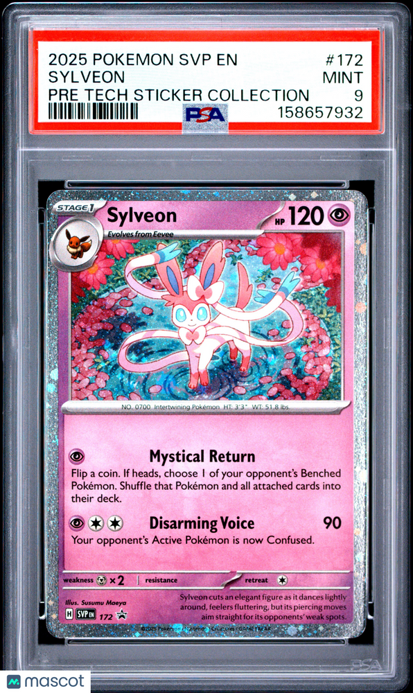 2025 Pokemon SVP EN-SV Black Star Promo Sylveon #172 Pre Tech Sticker Collection PSA 9