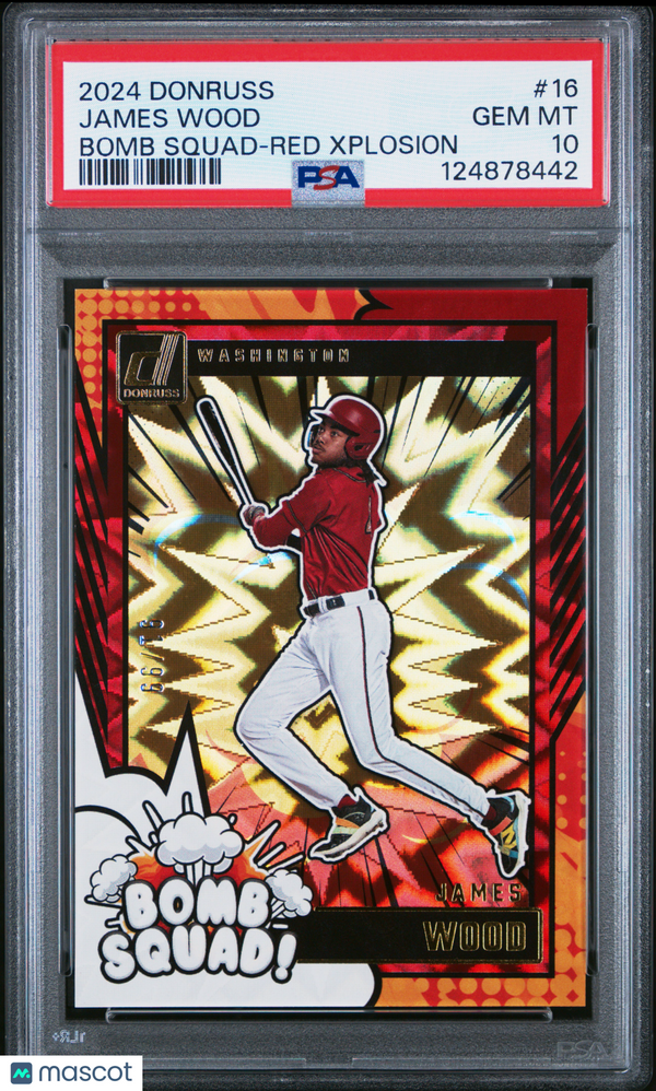 2024 Panini Donruss Bomb Squad James Wood #16 Red Xplosion PSA 10