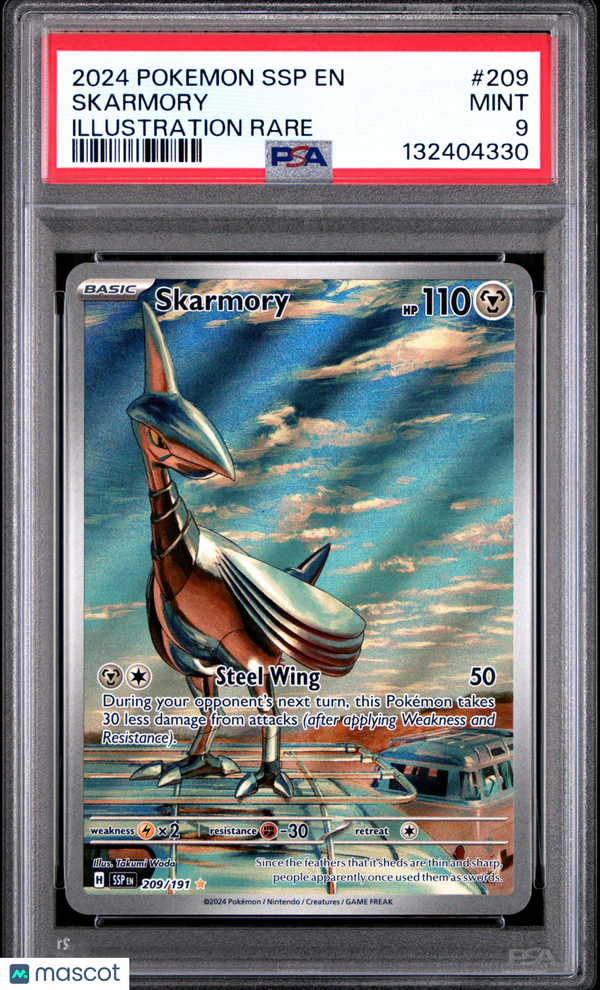 2024 Pokemon SSP EN-Surging Sparks Skarmory #209 Illustration Rare PSA 9