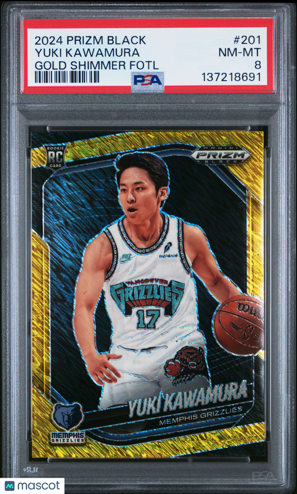 2024 Panini Prizm Black Yuki Kawamura #201 Gold Shimmer Fotl PSA 8