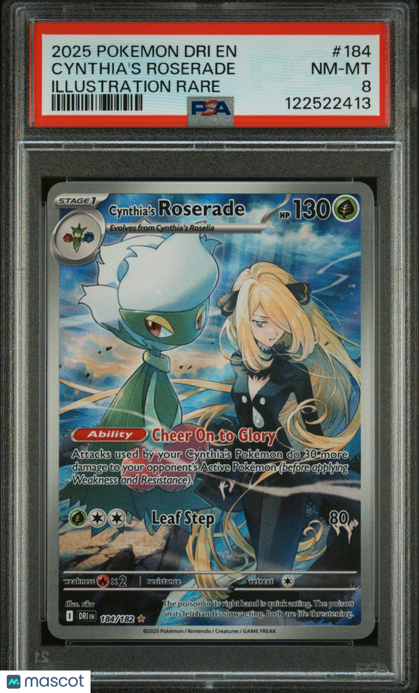 2025 Pokemon Dri EN-Destined Rivals Cynthia's Roserade #184 IR PSA 8