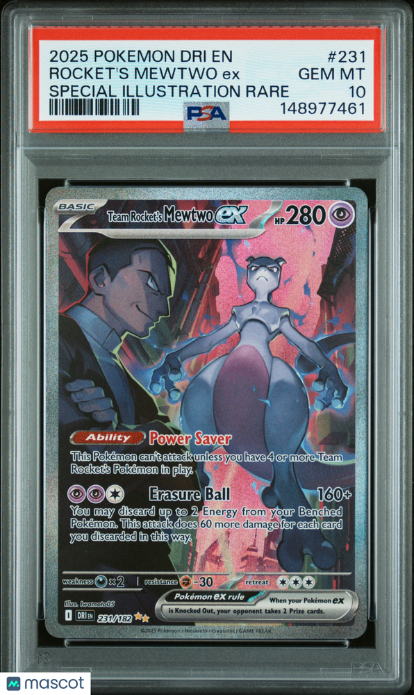 2025 Pokemon Dri EN-Destined Rivals Rocket's Mewtwo EX #231 Special Illustration Rare PSA 10