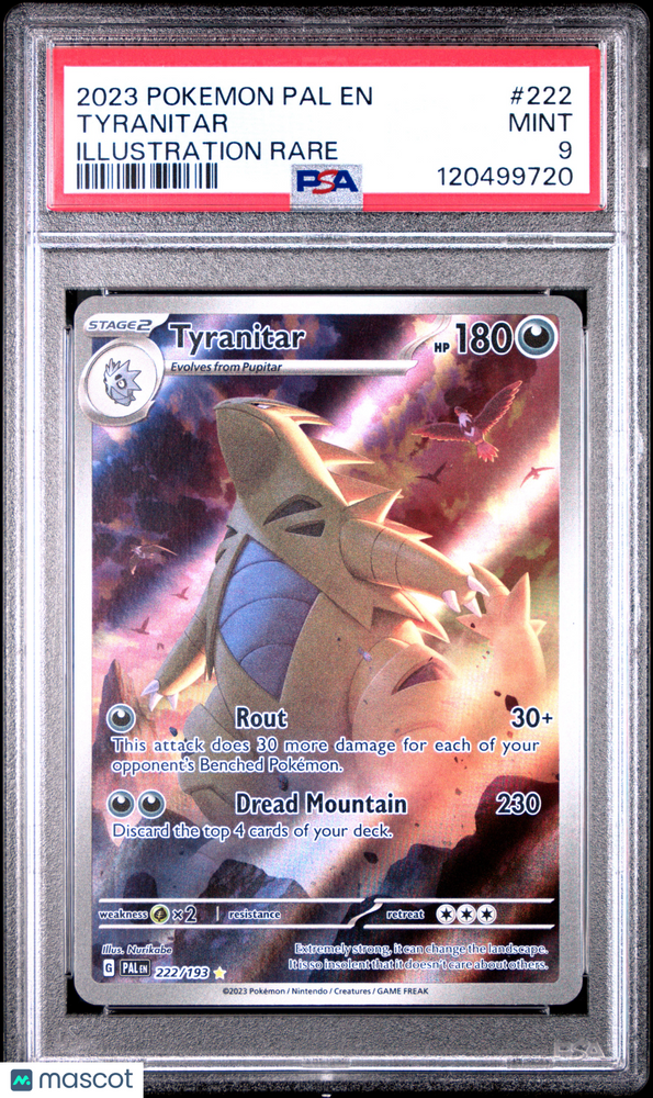 2023 Pokemon Pal EN-Paldea Evolved Tyranitar #222 Illustration Rare PSA 9