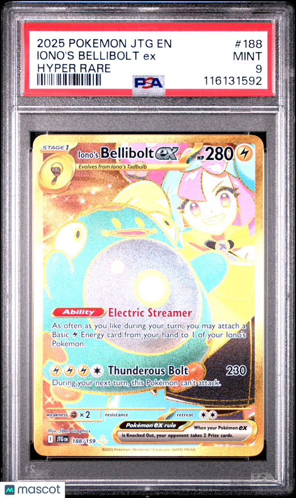 2025 Pokemon JTG EN-Journey Together Iono's Bellibolt EX #188 Hyper Rare PSA 9